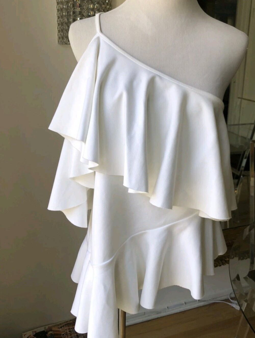 Marques Almeida White Asymmetrical Tank Top Ruffle Sz M